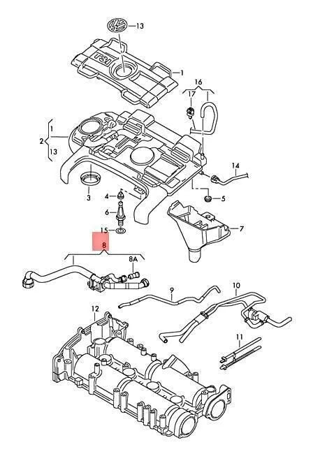 VW Audi Seat Skoda 03C103474AB Crankcase Ventilation Hose - EA111
